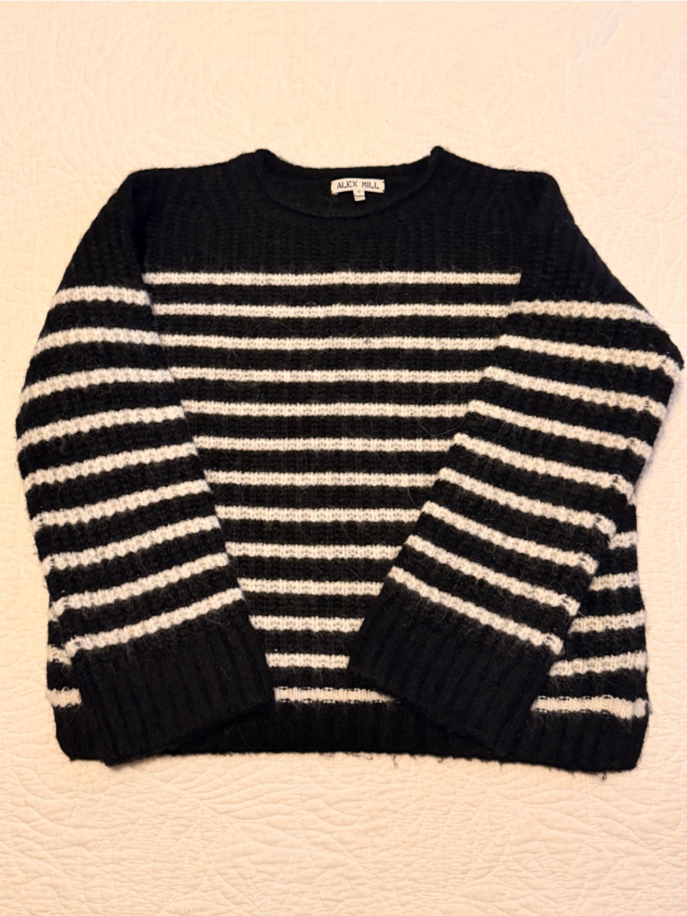 Alex Mill Wool Alpaca Blend Black & White Striped Knit Boxy Sweater